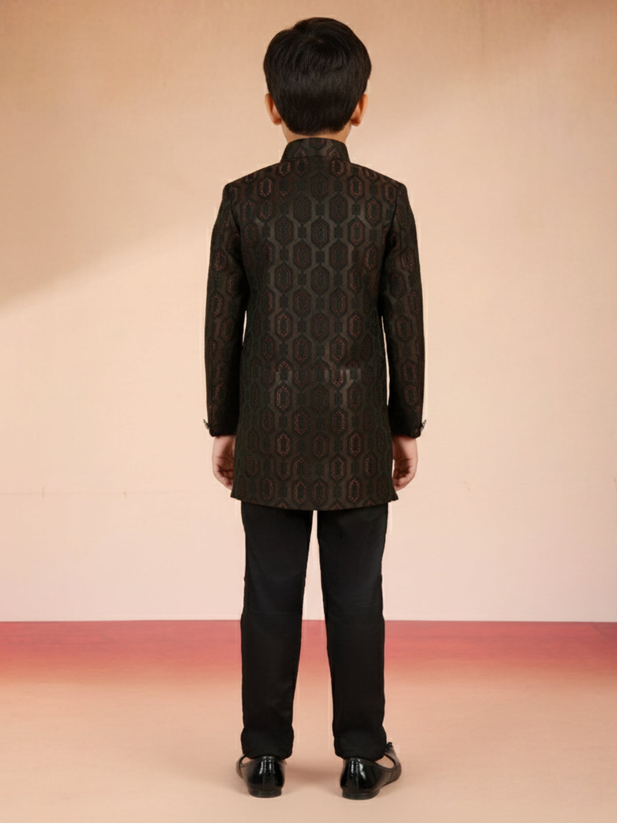 Boy's Rust Silk Blend Sherwani Set