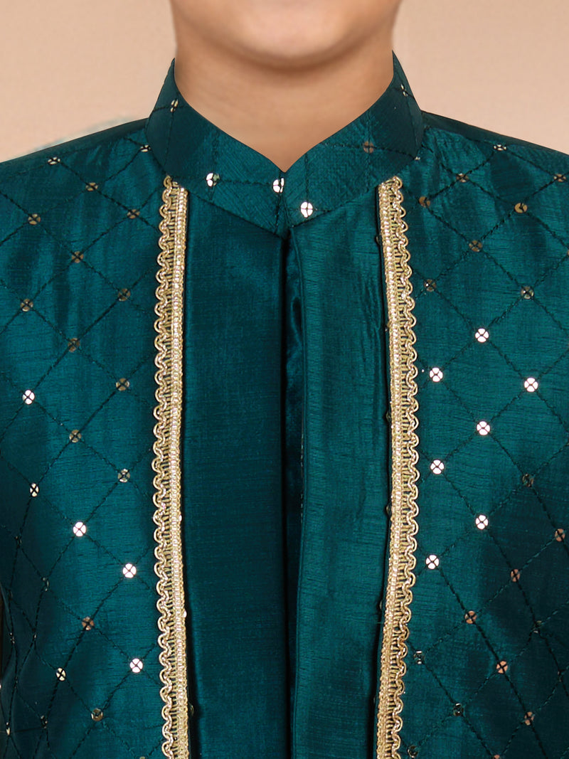 Boy's Blue Silk Blend Sherwani Set
