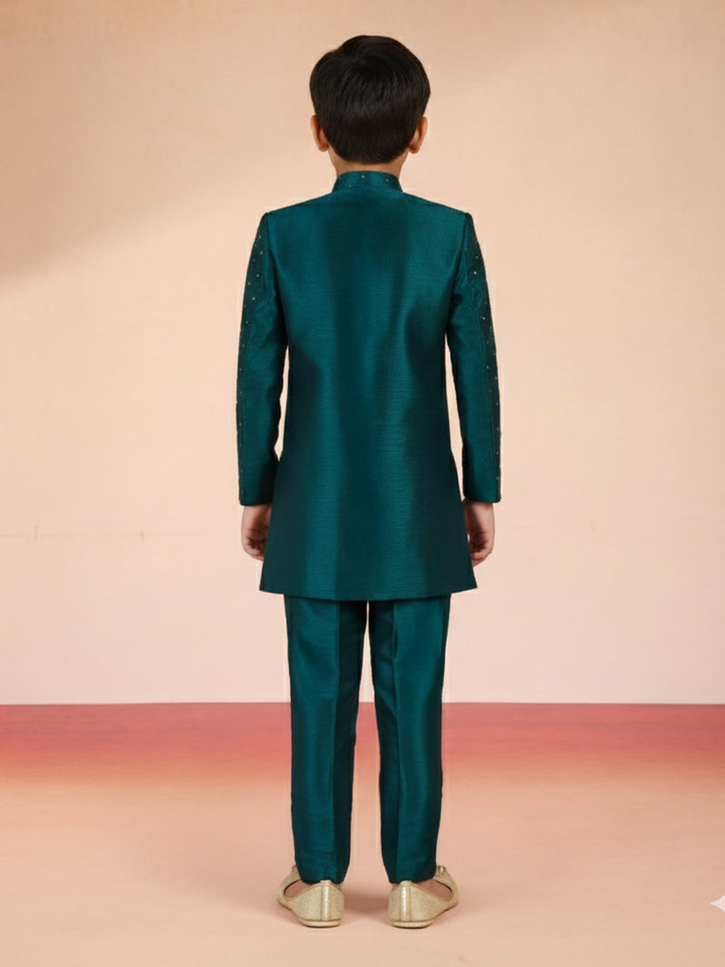 Boy's Blue Silk Blend Sherwani Set
