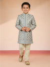 Boy's Aqua Silk Blend Sherwani Set