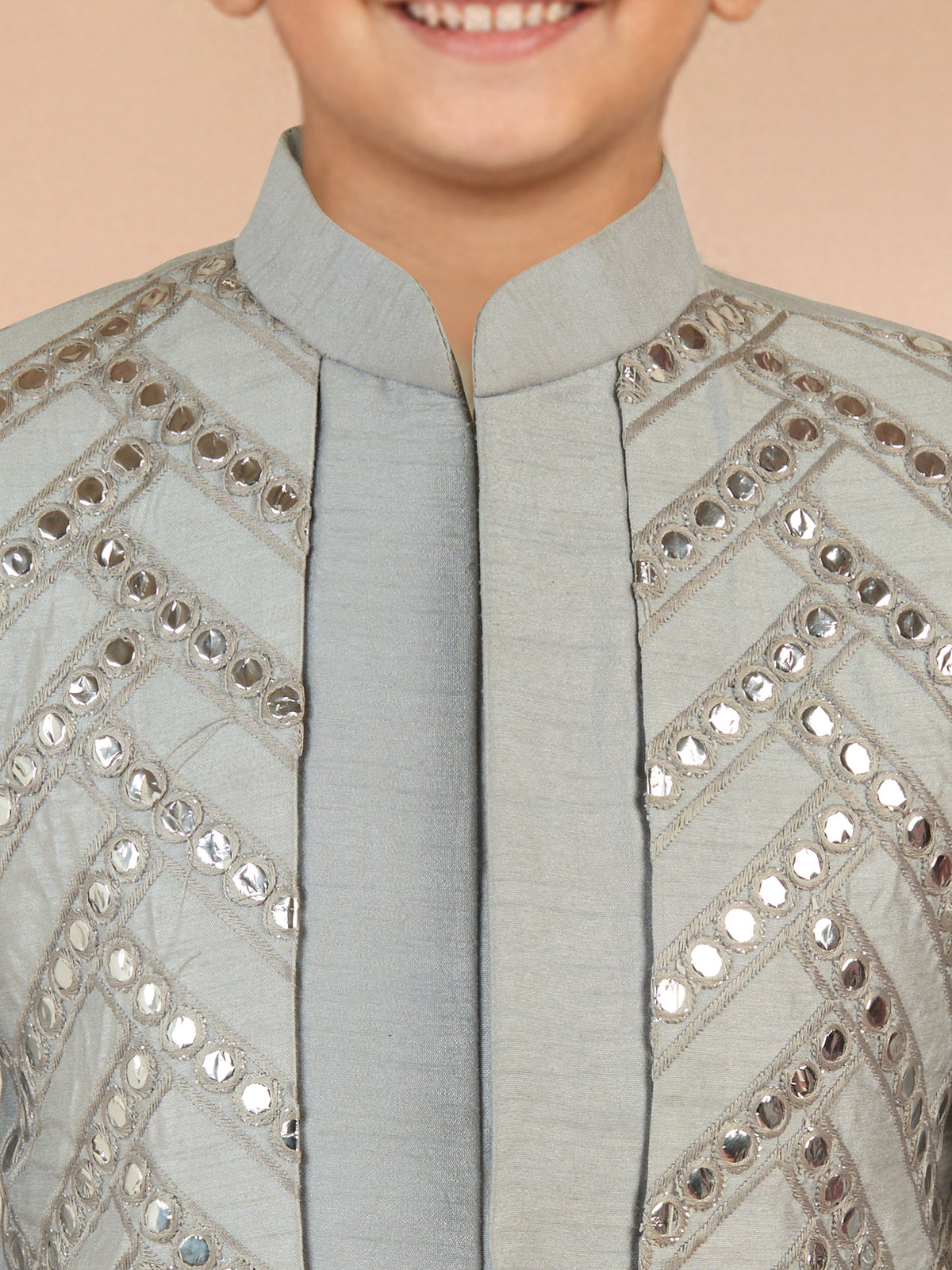 Boy's Aqua Silk Blend Sherwani Set