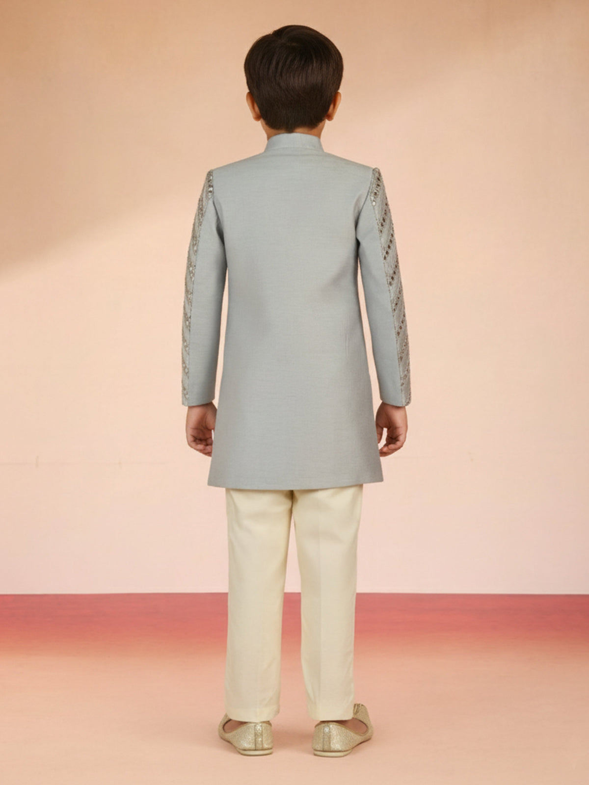 Boy's Aqua Silk Blend Sherwani Set
