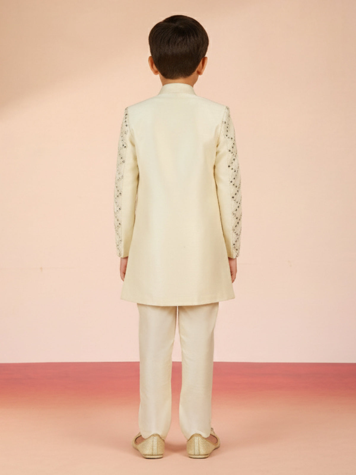 Boy's Cream Silk Blend Sherwani Set