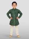 Boys Green Rayon Bandhani Kurta Pyjama Set