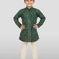 Boys Green Rayon Bandhani Kurta Pyjama Set