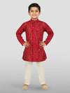 Boys Maroon Rayon Bandhani Kurta Pyjama Set