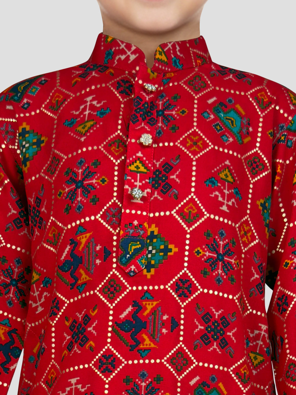 Boys Red Rayon Kurta Pyjama Set