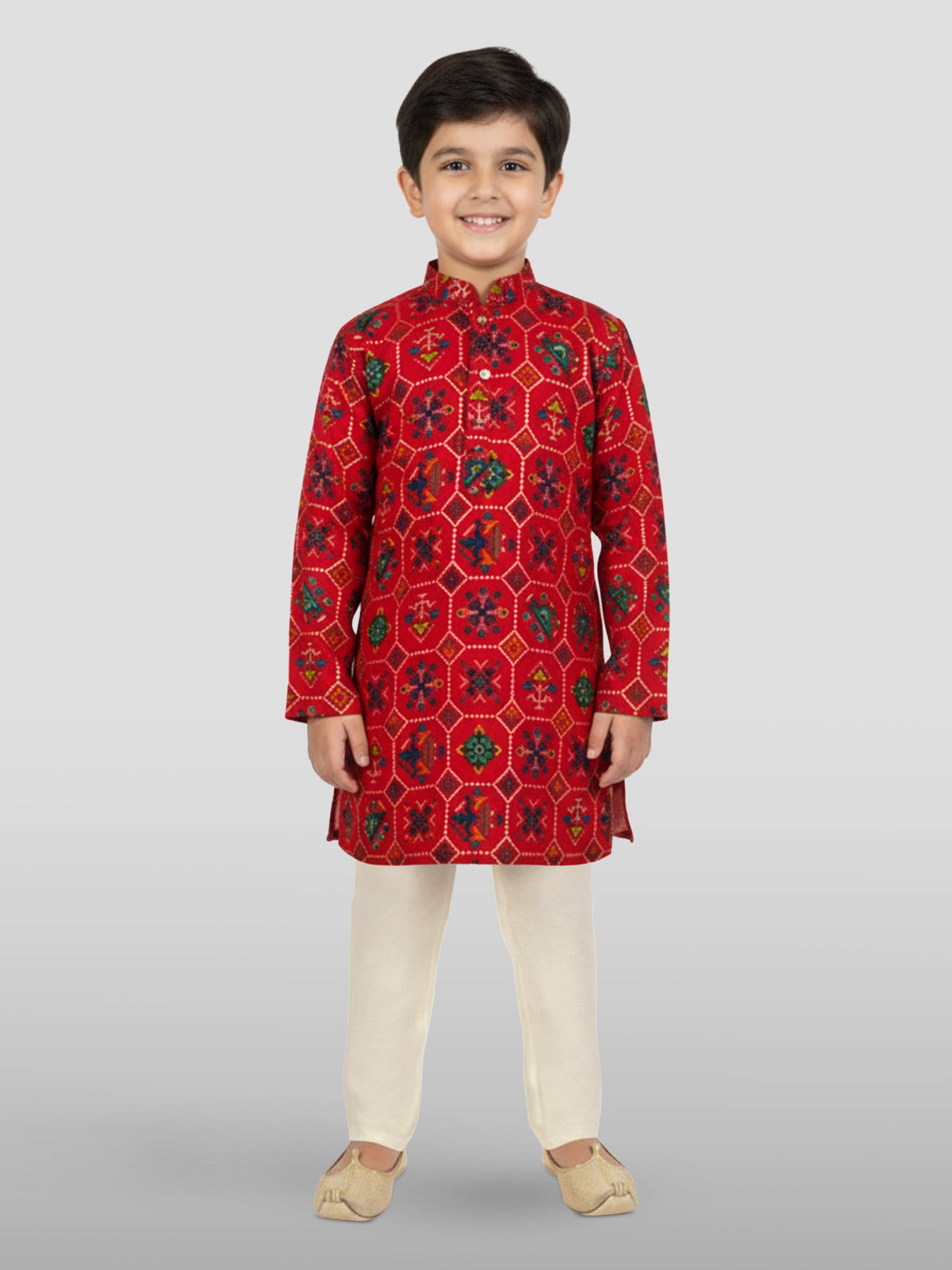 Boys Red Rayon Kurta Pyjama Set
