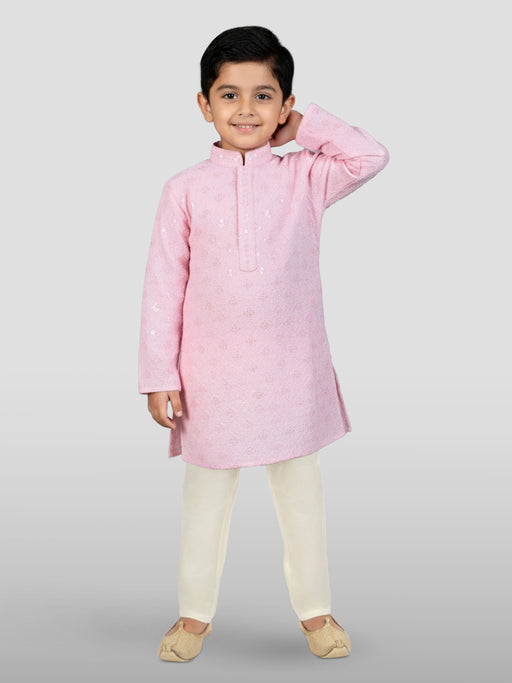 Boy's Pink Kurta And Pyjama Set