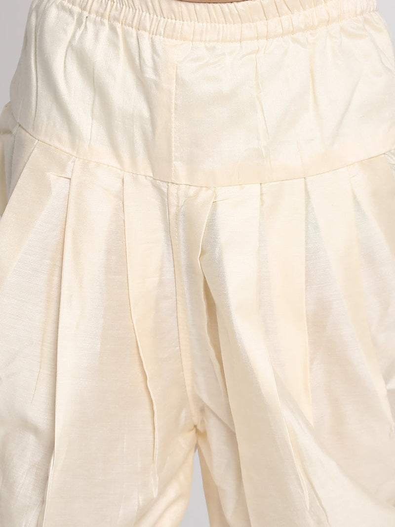 Boy's Yellow Viscose Kurta with Cream Dhoti