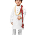 VASTRAMAY Boys' White Cotton Kurta, Pyjama & Dupatta Set