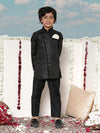 Jbn Creation Boy's Black And Gold Jute Blend Angrakha Style Sherwani And Pyjama Set