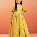 Girl's' Mustard Georgette Floral Embroidered Gown