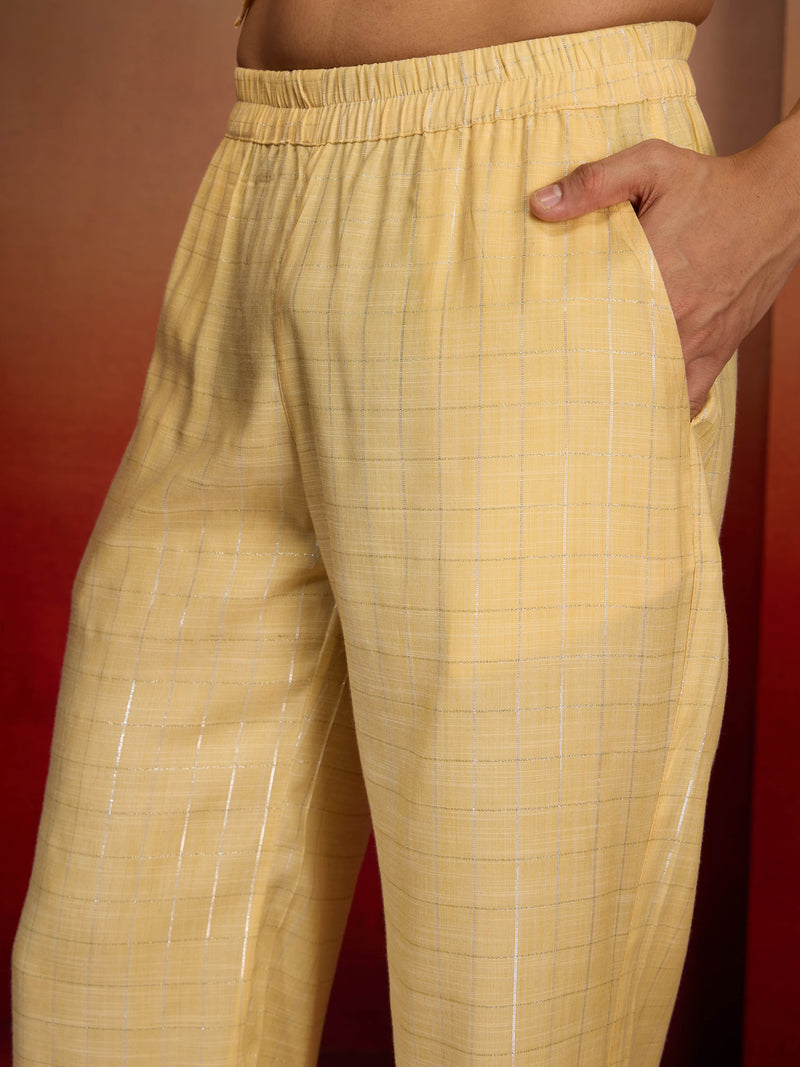 Men's Yellow Cotton Geometric Kurta Palazzo Set