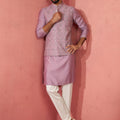 Men's Lavender Kurta Jacket Set with Cream Pyjama