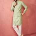 Men's Pista Green Nehru Jacket Kurta Set with Pyjama