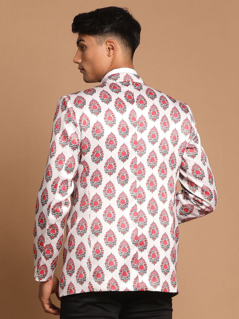 Men's Cream Base Multi-Color Printed Blazer