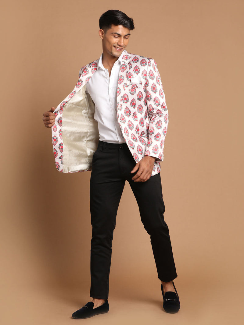 Men's Cream Base Multi-Color Printed Blazer