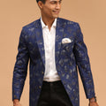 Men's Navy Blue Cotton Blend Printed Design Blazer