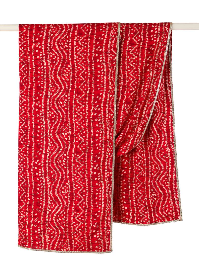 Men's Red Rayon Bandhani Print Dupatta