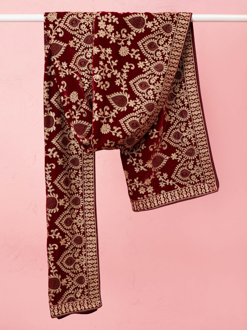 Velvet Material with Thread Embroidery Dupatta