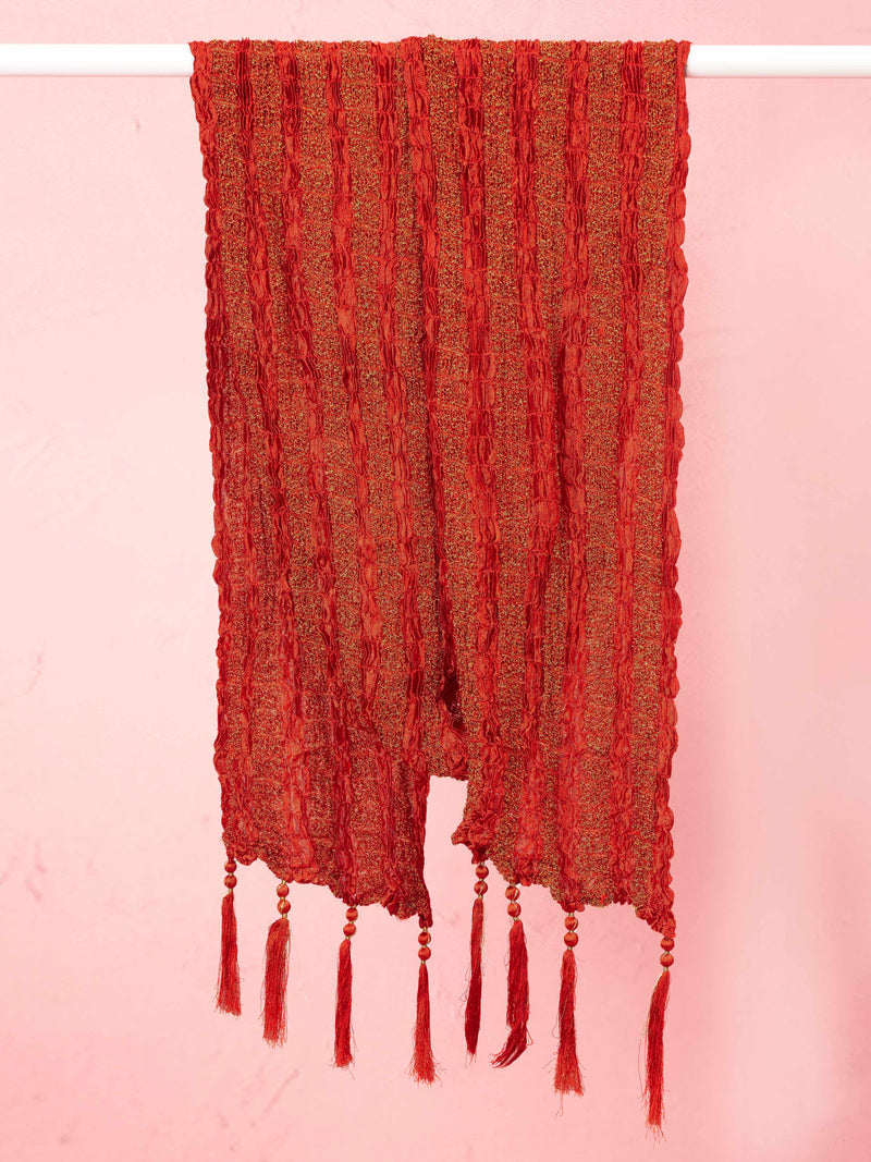 Men's Maroon Synthetic Crushed Dupatta