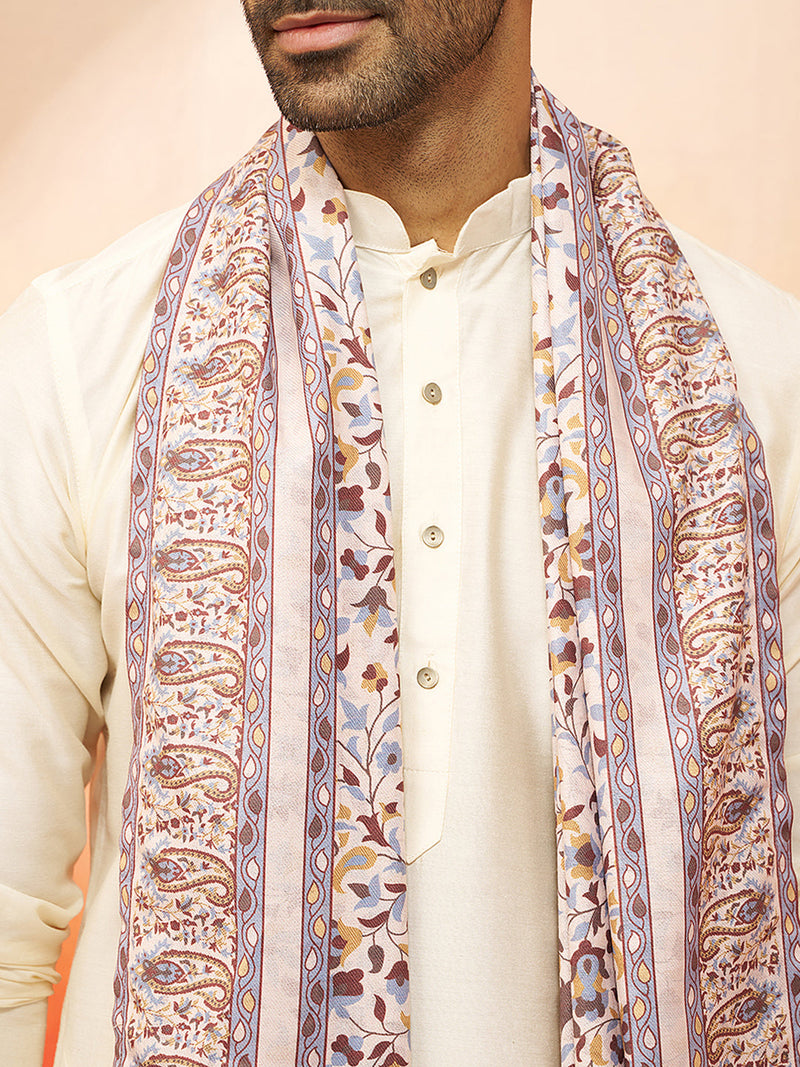 Men's Cream Digital Print Dupatta