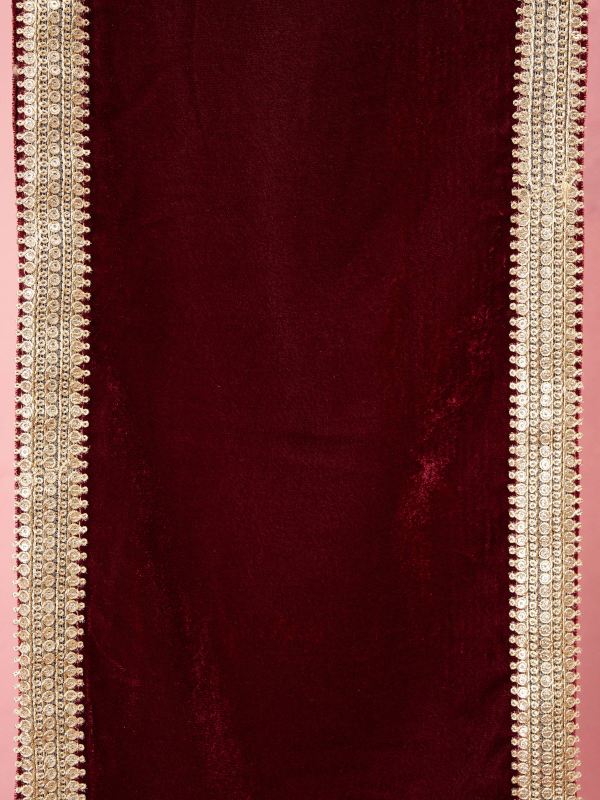 Men's Maroon Solid Velvet Kurta with Tassel Dupatta