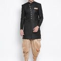 VASTRAMAY Men's Black Silk Blend Kurta and Dhoti Pant Set