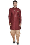 VASTRAMAY Men's Maroon Jute Cotton Blend Sherwani Set