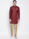 VASTRAMAY Men's Maroon Silk Blend Sherwani Set