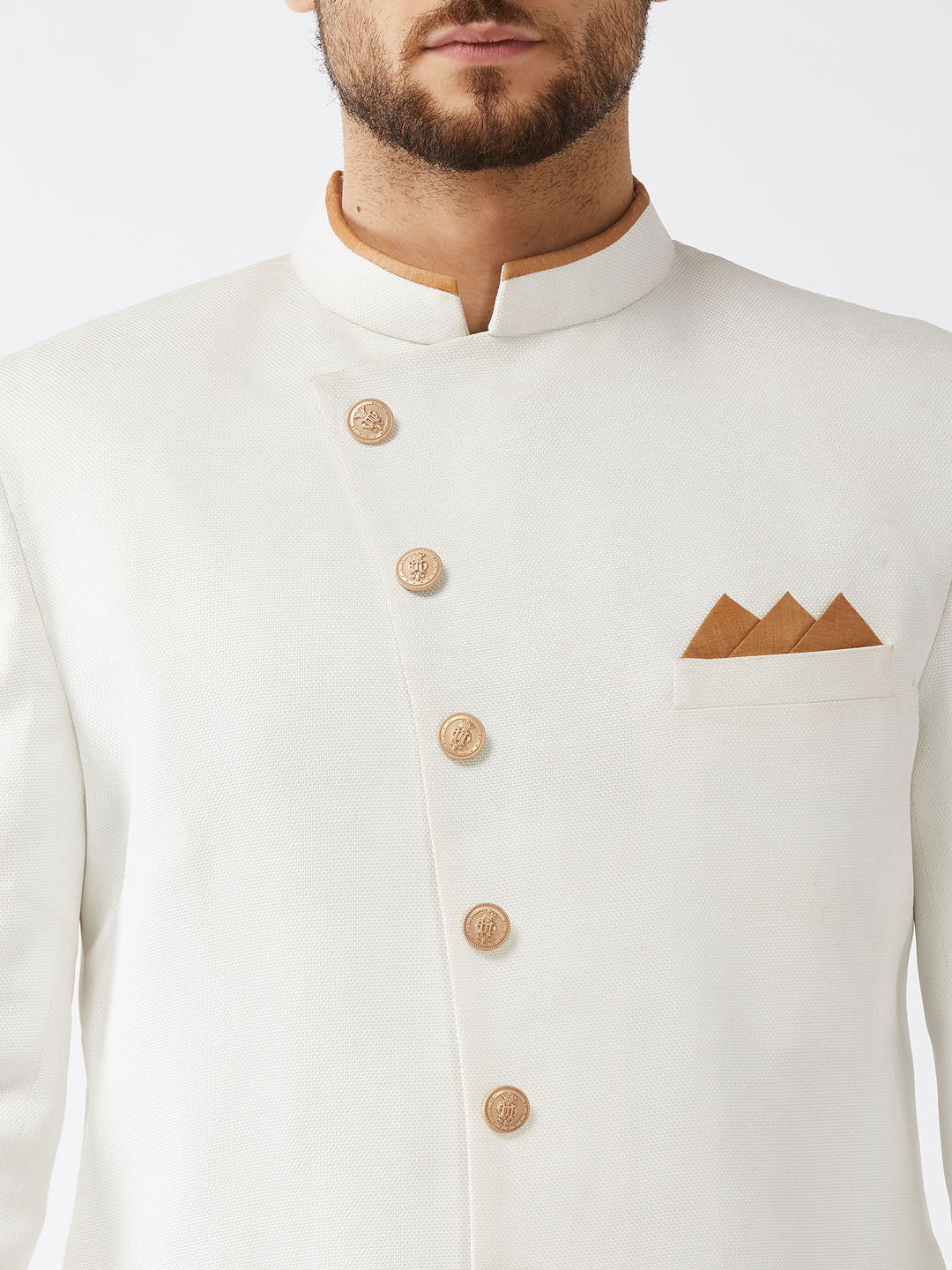 Men's White Silk Blend Sherwani Set
