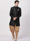 VASTRAMAY Men's Black Silk Blend Sherwani Set