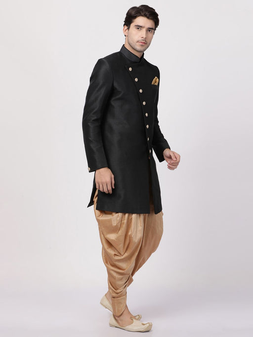 VASTRAMAY Men's Black Silk Blend Sherwani Set