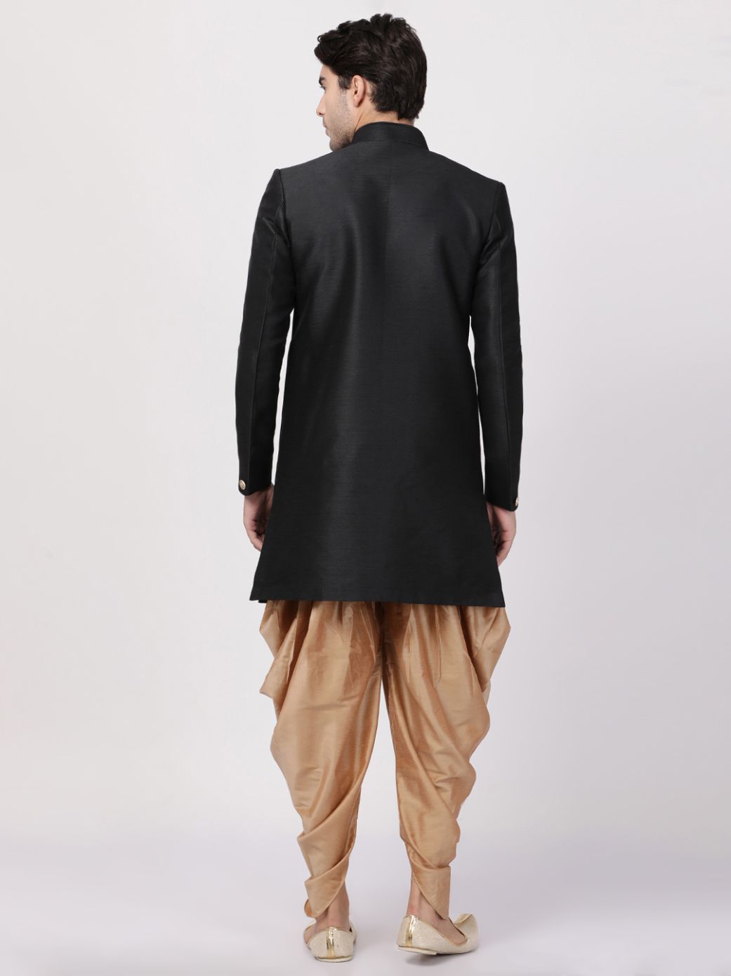 VASTRAMAY Men's Black Silk Blend Sherwani Set