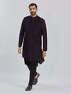 Men's Wine And Black Viscose Sherwani Set