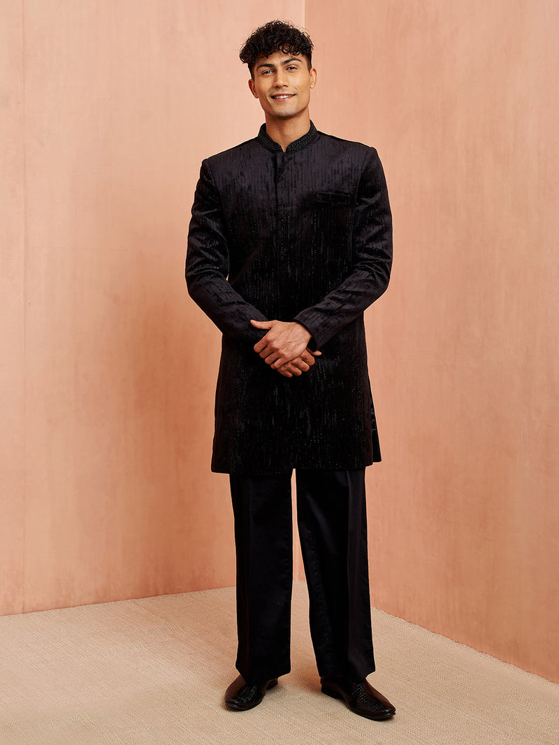 Mens Black Velvet Sherwani with Palazzo Set