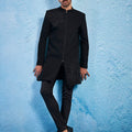 Men's Black Imported Suiting Lycra Sherwani Set