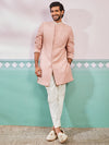 Men's Peach Rayon Indo Western And Pyjama Set