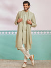 Men's Pista Green Rayon Indo Western, Pyjama And Dupatta Set
