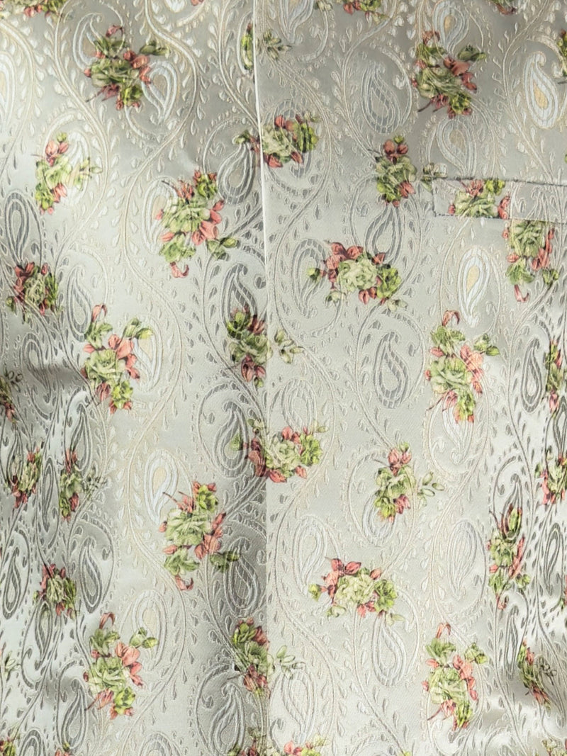 Vastramay Men's Green Jacquard Sherwani with Cream Pyjama