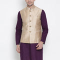 VASTRAMAY Men's Beige Cotton Blend Ethnic Jacket