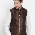 VASTRAMAY Men's Brown Cotton Silk Blend Ethnic Jacket