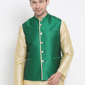 VASTRAMAY Men's Green Cotton Silk Blend Ethnic Jacket