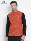 VASTRAMAY Men's Orange Cotton Ethnic Jacket