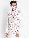 VASTRAMAY Men's Pink Cotton Blend Floral Ethnic Jacket
