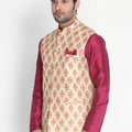 VASTRAMAY Men's Gold Silk Blend Ethnic Jacket
