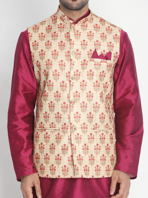 VASTRAMAY Men's Gold Silk Blend Ethnic Jacket