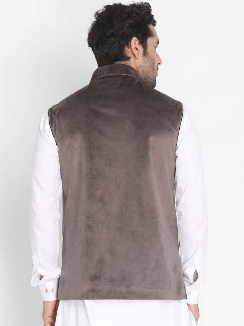 VASTRAMAY Men's Grey Velvet Ethnic Jacket