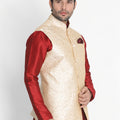 VASTRAMAY Men's Beige Silk Blend Ethnic Jacket
